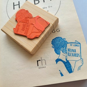 Custom Ex Libris Book Stamp, Woman Reading Book, Personalized Library Rubber Stamper, Book Lover Bibliophile Gift for Him or Her