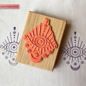 Evil Eye with Triple Moon Symbols Rubber Stamp - Esoteric Three Moons Stamp - All Seeing Eye of Providence Symbol - Celestial Aesthetic