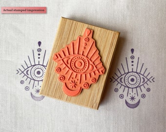 Evil Eye with Triple Moon Symbols Rubber Stamp - Esoteric Three Moons Stamp - All Seeing Eye of Providence Symbol - Celestial Aesthetic