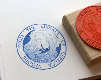 Custom Ex Libris Book Stamp - Personalized Dark Academia Library Rubber Stamp - Stippling Man Falling Dream - Book Lover Gift Stamper