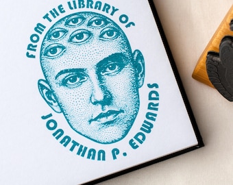 Custom Library Stamp - Many Eyes Rubber Book Stamp - Dark Academia - Gothic Book Lover Gift Idea - Book Accessories - Book Stamp with Handle