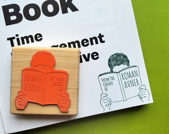 Custom Book Stamp From the Library of, Man Reading Book, Personalized Library Rubber Stamps, Book Lover Gift for Him, Birthday Gift for Son