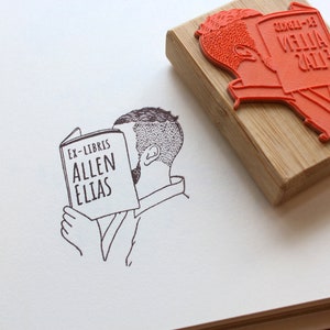 Timbro personalizzato per libro Ex Libris con uomo che legge, taglio di capelli maschile, timbri in gomma per biblioteca personalizzati, regalo per amanti dei libri per fidanzato, regalo per marito
