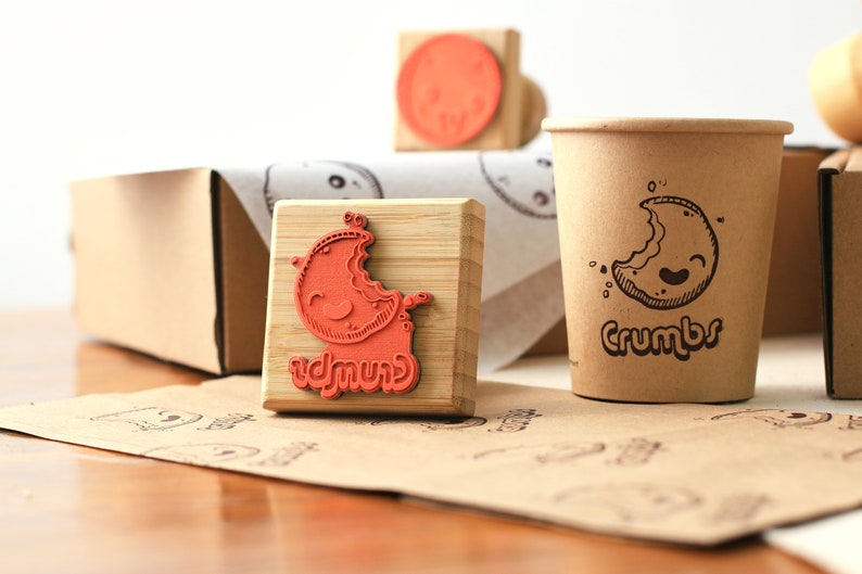 Custom Business Logo Stamp, Personalized Small & Large Rubber Stamps, Stamp for Fabric Cardboard Mailer Paper Cups Kraft Bags, Pottery Stamp zdjęcie 3