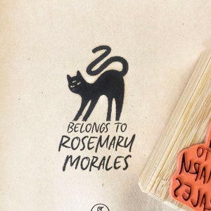 EX LIBRIS - Tampon livre personnalisé chat - Tampon bibliothèque kitty noir personnalisé - Tampon sur bois personnalisé - Idée cadeau livre pour amoureux des chats