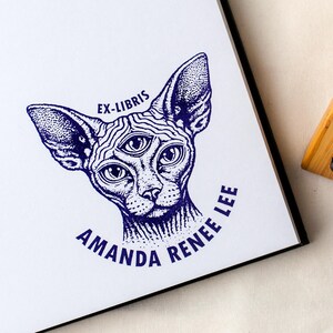 Sello de libro personalizado Ex Libris de gato esfinge: Sello de biblioteca esotérica