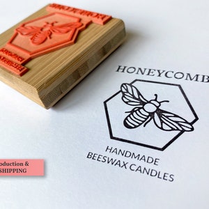 Custom Business Logo Stamp - Personalized Rubber Stamp - Honey Business - Geometric Small Business Logo Stamper - Wood Mounted Stamp
