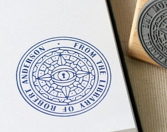 Custom Compass Keyhole Library Stamp, Personalized Nautical Book Stamp, Travel Theme Gift Ideas, Custom Bookplate, Dark Academia Aesthetic