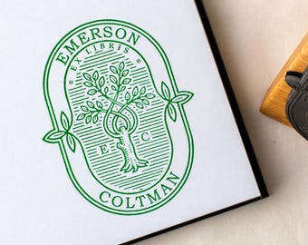 Personalized Book Stamp, Tree of Life Engraving | Custom Ex Libris Bookplate