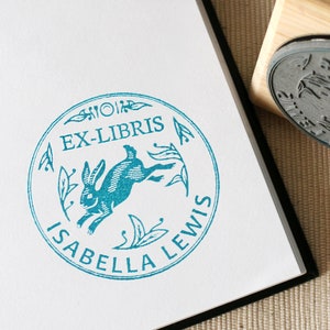 Individuelle Ex-Libris Buchstempel, Kaninchen Exlibris, Personal Bibliothek Holz Stempel, Häschen Stempel, Bücherwurm Geschenkideen