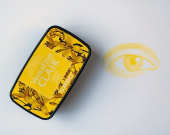 Versafine Clair Cheerful Yellow Rubber Stamp Ink Pad, Fast Drying Pigment Ink, Tsukineko Watercolor Stamper, Scrapbook Card Craft Supplies