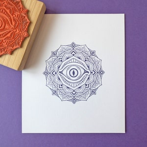 Rubberstempel psychedelische boze oog-mandala - esoterische derde-oogstempel - magische boze oogstempel - hippiekunst - stof houtgemonteerde ambachtelijke stempel