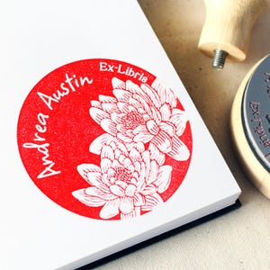 Custom Floral Ex Libris · Personalized Chrysanthemum Rubber Stamp · Custom Name Bookplate · Book Lover Gift · Library Stamp for Books