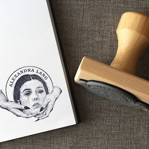 Custom Ex Libris Book Stamp Personalized Gothic Dark Academia Library Rubber Stamp Holding Head in Hands Book Lover Gift Stamper image 3