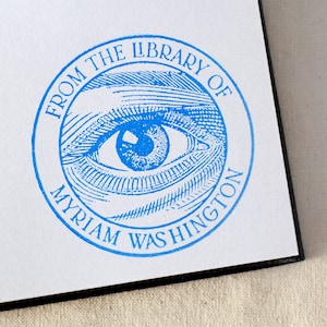 Sello de libro Ex Libris personalizado - Ilustración de ojo dibujado a mano - Sello de goma personalizado con el nombre de la biblioteca - Organizador de estantería - Regalo para amantes de los libros