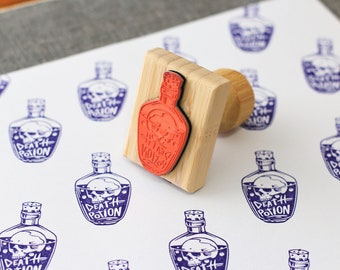 Halloween Death Poison Skull in Bottle Rubber Stamp, Gothic Punk Magic Spell Potion, Dark Academia, Witchcraft Illustration, Whimsigoth Art