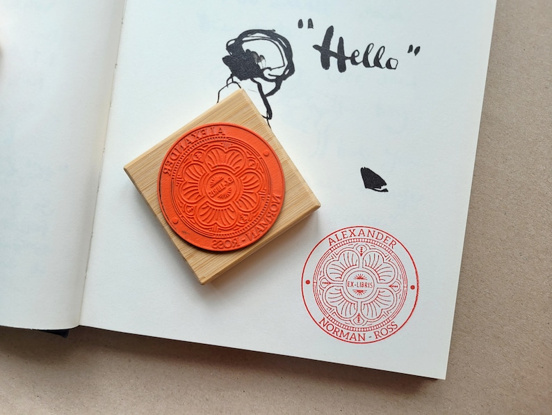 Custom Ex Libris Book Stamp, Floral Design Stamp, Personalized Library Rubber Stamper, Book Lover Bibliophile Gift for Him or Her image 3