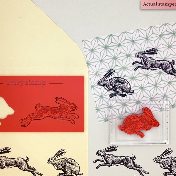 Jumping Rabbit Rubber Stamp, Hare Stamp, Bunny Stamp, Rubber Stamp Set, Card Making