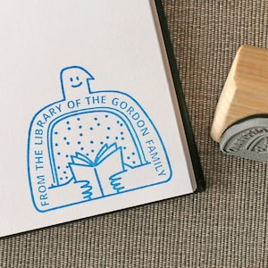 Custom From The Library Of Stamp - Reading Book Illustration - Custom Library Name Stamp - Cute Kid's Library Stamp - Book Lover Gift