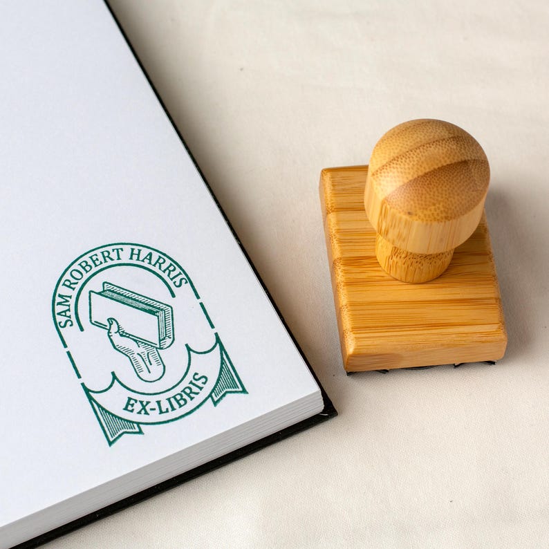 Ex Library Custom Ex Libris Stamp, Hand Holding Book Engraving | Personalized ...