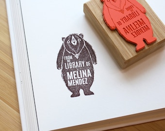 Sello de libro personalizado, biblioteca de sellos de oso lindo, de la biblioteca de sellos, regalo de amante de libros personalizado, accesorios de libros, idea de regalo hecha a mano