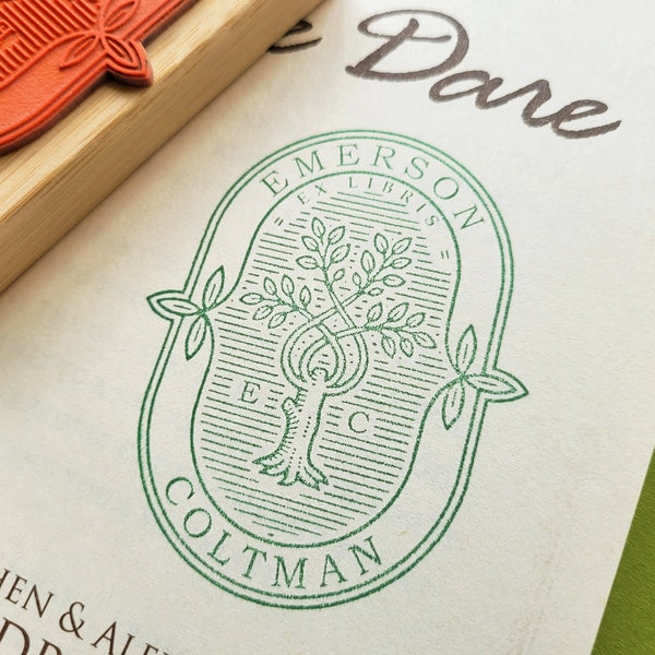 Buchstempel - Vintage Olivenbaum Design - Personalisierte Ex Libris - Bibliothek Stempel - Buchliebhaber Geschenk - Botanische Stempel