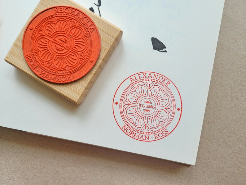 Custom Ex Libris Book Stamp, Floral Design Stamp, Personalized Library Rubber Stamper, Book Lover Bibliophile Gift for Him or Her image 4