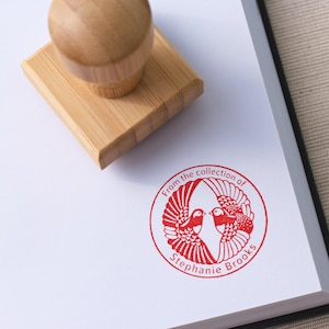 Custom Book Stamp - Two Twin Birds Round Rubber Stamp, Personal Library Stamps, Custom Ex Libris, Book Lover Birthday Gift Ideas, Book Nook