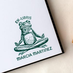 Custom Ex Libris Book Stamp, Meditating Frog Engraving | Personalized Library Bookplate