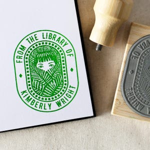 Custom Tropical Girl Book Stamp, Personalized Oval Shape Library Stamp, Palm Leaf Tropical Jungle Art, Bookworm Book Lover Gift for Her