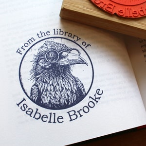 Custom Book Stamp, Crow with Glasses Library Stamp, Personalized Dark Academia Gothic From the Library of,  Ex Libris Book Lover Gift Idea