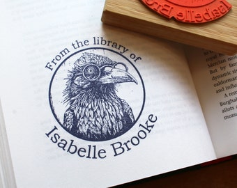 Custom Book Stamp, Crow with Glasses Library Stamp, Personalized Dark Academia Gothic From the Library of,  Ex Libris Book Lover Gift Idea