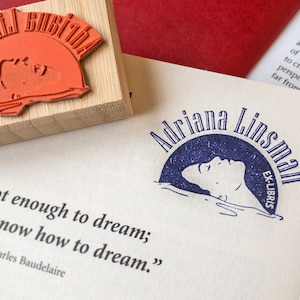 BOOK STAMP - Ex Libris Custom LIBRARY Stamp - Dream Rubber Stamp -  Personalized Wood Mounted Stamper - Book Lover Gift