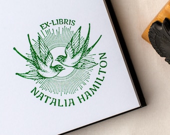 Custom Ex Libris Swallow Bird Book Stamp, Personalized Library Stamp, Book Lover Gift, Bibliophile Gift, Bookish Couple Wedding Gift Idea