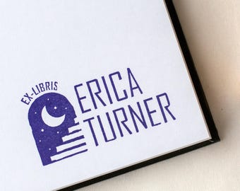 EX LIBRIS Book Stamp - Custom Celestial Esoteric Library Stamp - Moon Gothic Rubber Stamp -  Personalized Stamper - Book Lover Gift
