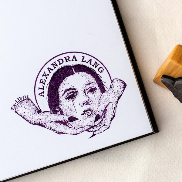 Aangepaste ex Libris gotische boekstempel, Dark Academia-stempel van een hoofd, persoonlijke bibliotheekstempel, boekstempel minnaarcadeau, aanpasbare naamstempel