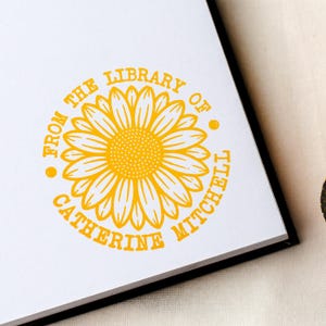 Custom Ex Libris Book Stamp, Sunflower Personal Stamp, Personalized Library Rubber Stamper, Book Lover Bibliophile Gift for Him or Her