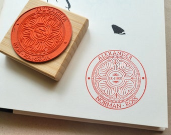 Custom Ex Libris Book Stamp, Floral Design Stamp, Personalized Library Rubber Stamper, Book Lover Bibliophile Gift for Him or Her