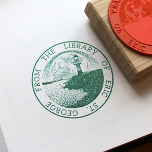 Custom Ex Libris Book Stamp - Personalized Dark Academia Library Rubber Stamp - Stippling Scenery  - Book Lover Gift Stamper