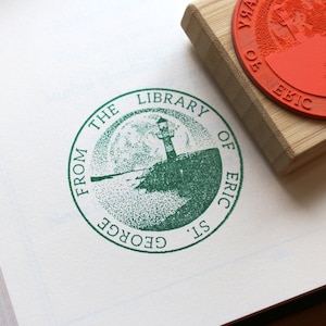 Custom Ex Libris Book Stamp - Personalized Dark Academia Library Rubber Stamp - Stippling Scenery  - Book Lover Gift Stamper