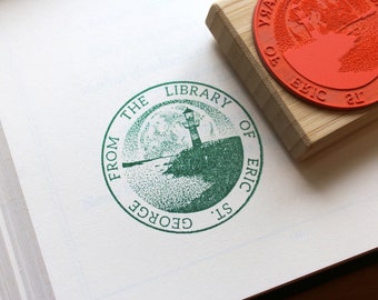 Custom Ex Libris Book Stamp - Personalized Dark Academia Library Rubber Stamp - Stippling Scenery  - Book Lover Gift Stamper