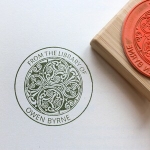 Custom From the Library of Book Stamp, Celtic Maze Shield Knot, Personalized Rubber Stamps, Book Lover Gift, Irish Wedding Invite Stamp