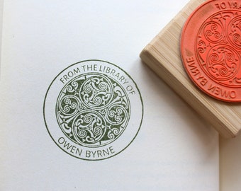 Custom From the Library of Book Stamp, Celtic Maze Shield Knot, Personalized Rubber Stamps, Book Lover Gift, Irish Wedding Invite Stamp