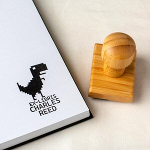 Custom Book Stamp, Pixel Art T-rex Dinosaur | Personalized Retro Ex ...