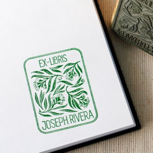 Custom Botanical Print Book Stamp, Vintage Floral Personalized Library Rubber Stamp, Book Lover Gift Ideas, Ex Libris Reader's Birthday Gift