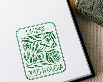 Custom Botanical Print Book Stamp, Vintage Floral Personalized Library Rubber Stamp, Book Lover Gift Ideas, Ex Libris Reader's Birthday Gift