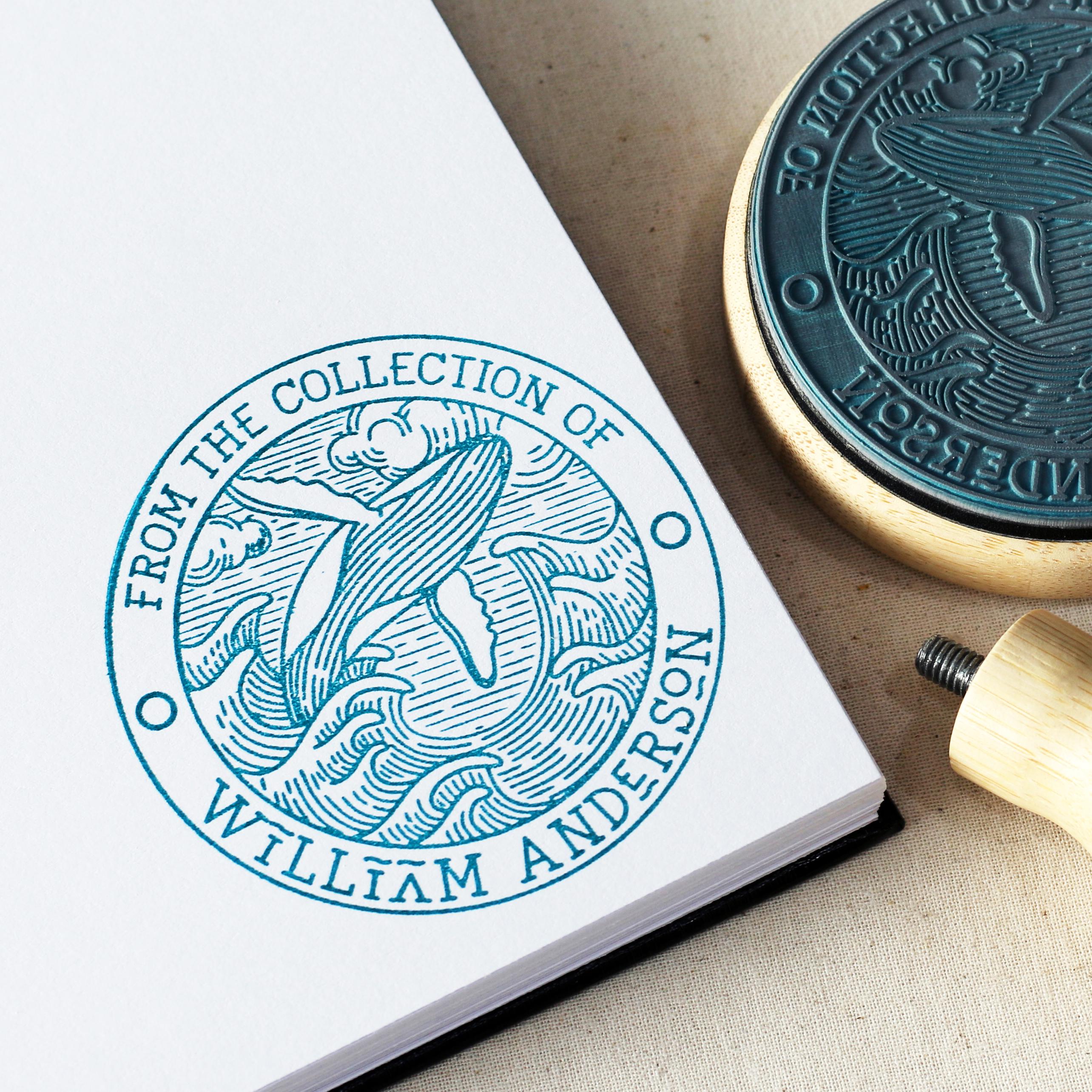 Custom Whale Book Stamp, Humpback Whale Library Rubber Stamp, Personalized Library Stamp, Round Book Stamp with Handle, Book Lover Gift Idea