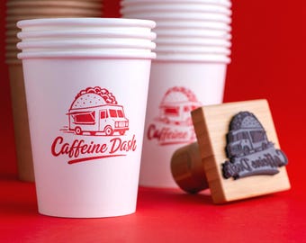 Custom Coffee Cup Stamp, Cappuccino Cup Branding, Custom Food Truck Business Logo Stamp for Packaging, Coffee Bags, Boxes and Cup Sleeves