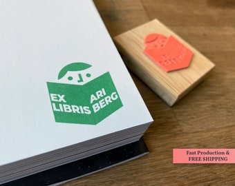 Minimalist Ex Libris Book Stamp - Custom Book Stamp - Personalized Library Stamp - Kid's Book Stamp - Book Worm Gift