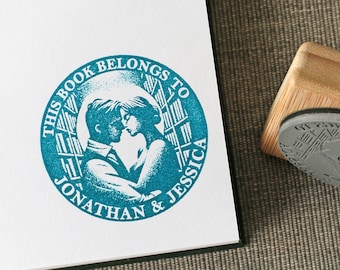 Custom Couple Kissing in Library Book Stamp, Book Lover Anniversary Gift, Couple Library, Wedding Save the Date Stamp, Bookworm Gift Ideas